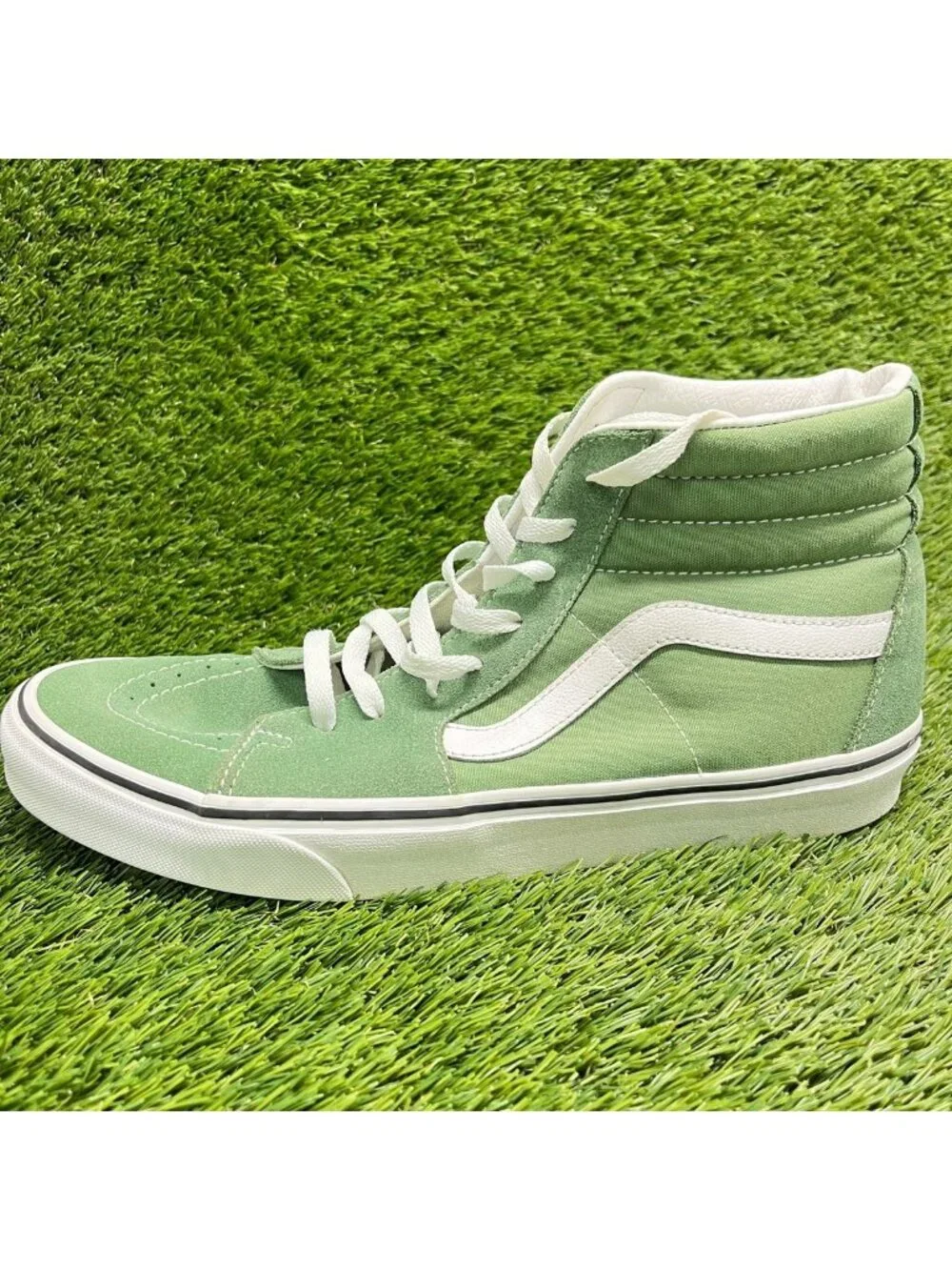 Vans Sk8-Hi Mens Size 11 Shale Green White Athletic Suede Skate Shoes Sneakers